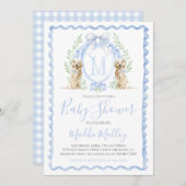 犬の赤ちゃん名門私立校風のシャワー男の子パピーブルーギンガム 招待状 (正面/裏面)