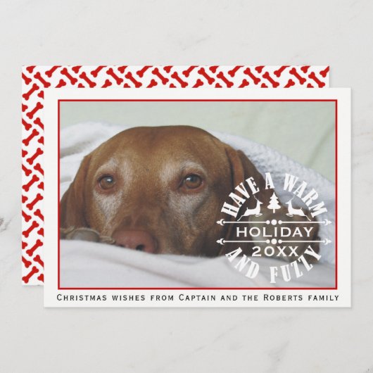 犬の赤と白ペットのクリスマス写真 シーズンカード (正面/裏面)