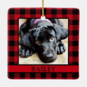 犬の赤バッファローのチェックフォト セラミックオーナメント (裏面)