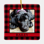 犬の赤バッファローのチェックフォト セラミックオーナメント (正面)