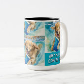 犬の走と大きな本2トーンのコーヒーマグ ツートーンマグカップ (正面右)