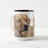 犬の超現実的な色鉛筆ポートレート ツートーンマグカップ (正面左)