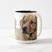 犬の超現実的な色鉛筆ポートレート ツートーンマグカップ (正面右)