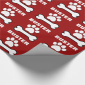 犬の足および骨の赤い名前をカスタムするV06 ラッピングペーパー (角)