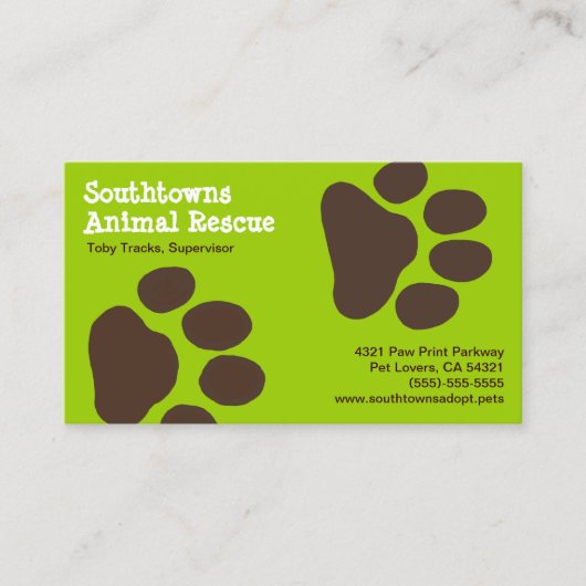 犬の足が緑と茶色のペットの世話の動物をプリント 名刺 (正面)