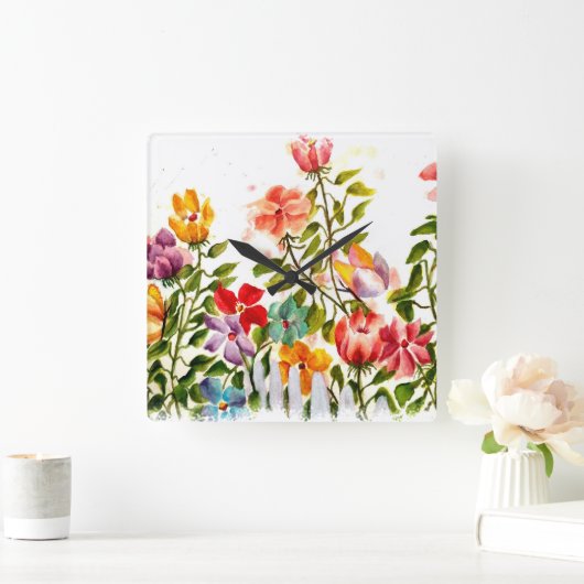 犬の足で花園フェンスを印刷 スクエア壁時計 (ホーム)