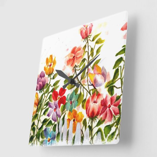 犬の足で花園フェンスを印刷 スクエア壁時計 (傾斜)