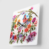 犬の足で鳥の家を印刷 スクエア壁時計 (傾斜)