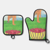 犬の足とさくらんぼ 鍋つかみ&鍋敷きセット (正面)