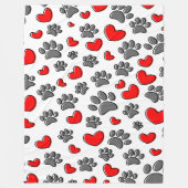 犬の足とハートスケッチ フリースブランケット (正面)