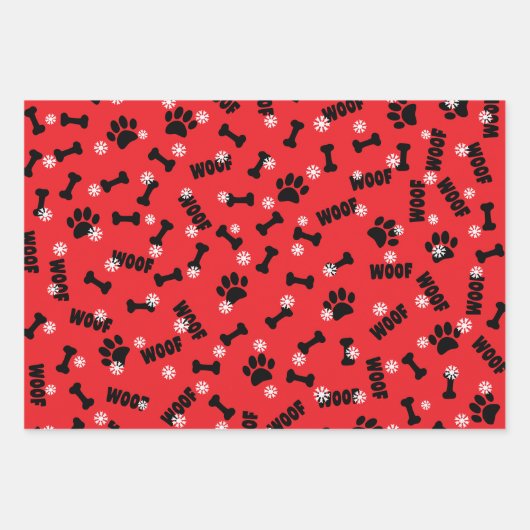 犬の足とボーンズのクリスマススノーフレークカスタム ラッピングペーパーシート (正面2)