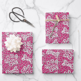 犬の足とボーンズフェイクレースアートプリント ラッピングペーパーシート