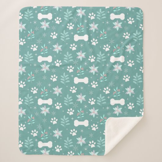 犬の足と休日のボーンパターン シェルパブランケット (正面)