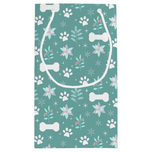 犬の足と休日のボーンパターン スモールペーパーバッグ (裏面)