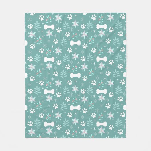 犬の足と休日のボーンパターン フリースブランケット (正面)