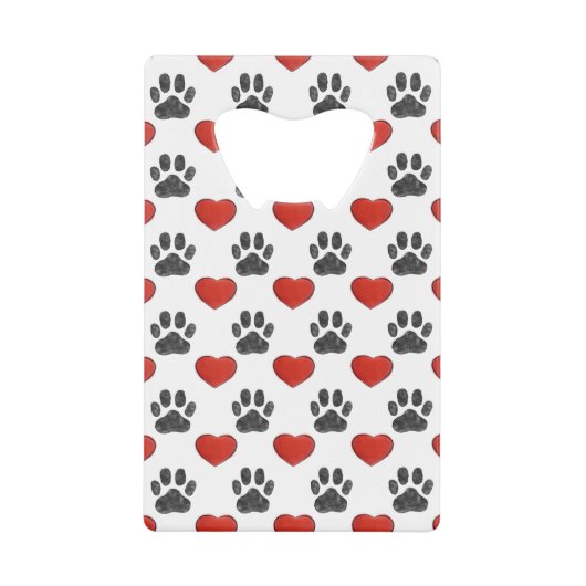 犬の足と赤いハート絵画のパターン クレジットカード栓抜き (正面)