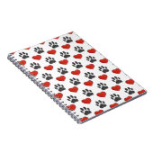 犬の足と赤いハート絵画のパターン ノートブック (右側)