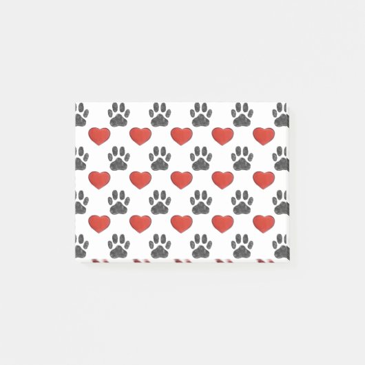 犬の足と赤いハート絵画のパターン ポストイット (正面)