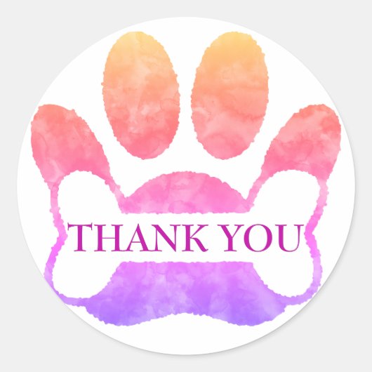 犬の足と骨のカラフル水色ありがとう ラウンドシール (正面)