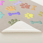 犬の足と骨のフェイク紙カラフルフリースブラ シェルパブランケット (3/4)