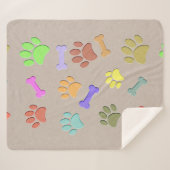 犬の足と骨のフェイク紙カラフルフリースブラ シェルパブランケット (正面(横))