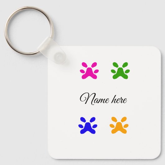 犬の足のカラフルペット追加の名前文字動物の足 キーホルダー (正面)