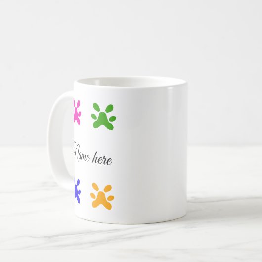 犬の足のカラフルペット追加の名前文字動物の足 コーヒーマグカップ (正面左)