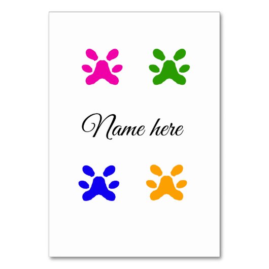 犬の足のカラフルペット追加の名前文字動物の足 テーブルナンバー (正面)