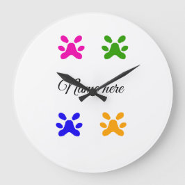 犬の足のカラフルペット追加の名前文字動物の足 ラージ壁時計