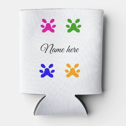 犬の足のカラフルペット追加の名前文字動物の足 缶クーラー (正面)
