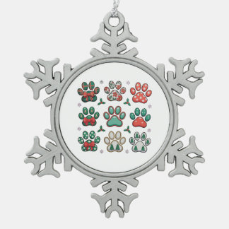 犬の足のクリスマスコケットボウ クリスマスツリー 家族 スノーフレークピューターオーナメント