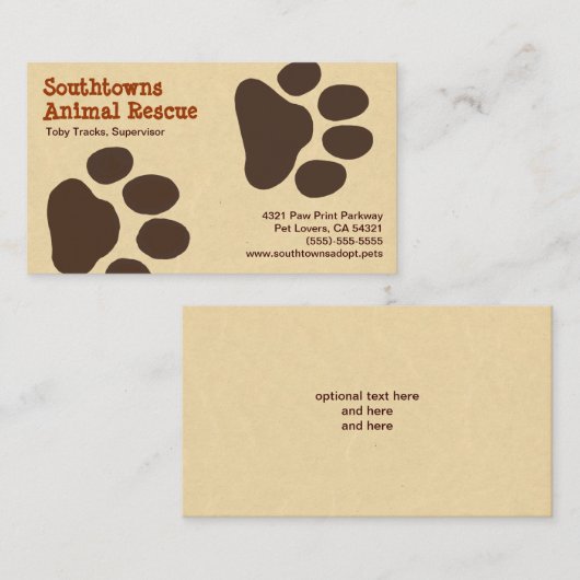 犬の足のトラック |動物愛好家 |ペットケアサービス 名刺 (正面/裏面)