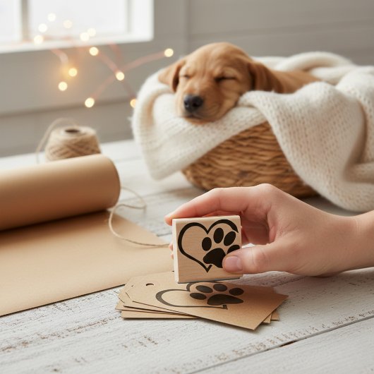 犬の足のハートシルエットゴムスタンプ ラバースタンプ