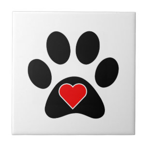 犬の足のプリントのハート タイル