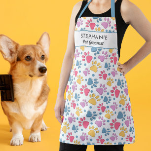 犬の足のプリントペットトリマー追加名パーソナライズされたAP エプロン