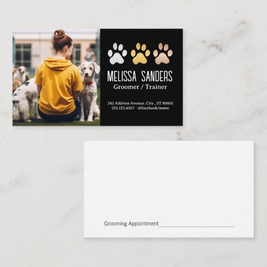 犬の足のロゴ | 女性トレーニング犬 予約カード (正面/裏面)