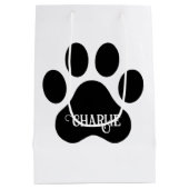 犬の足の名前のシルエットデザイン ミディアムペーパーバッグ (裏面)