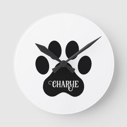 犬の足の名前のシルエットデザイン ラウンド壁時計 (正面)