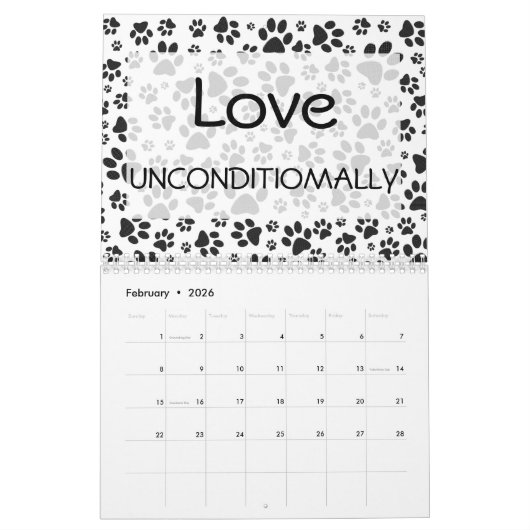 犬の足の白黒水玉模様カレンダー カレンダー (2月 2026)