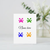 犬の足の色とりどりのペット名入れテキスト動物の足 ポストカード (スタンド正面)