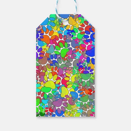 犬の足の跡が一面に広がっている ギフトタグ (裏面)