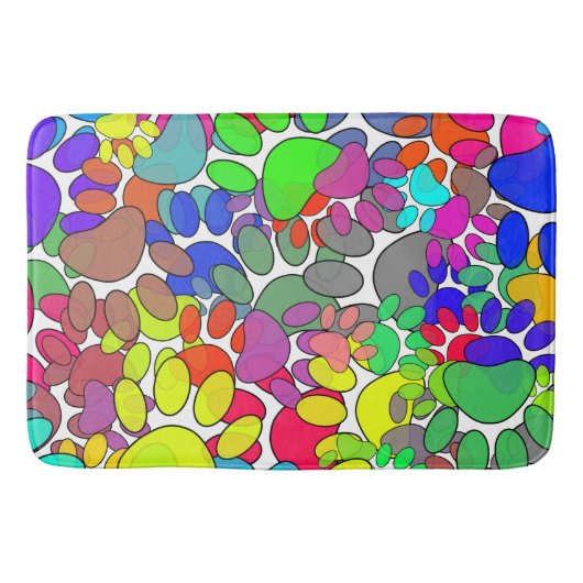 犬の足の跡が一面に広がっている バスマット (正面)