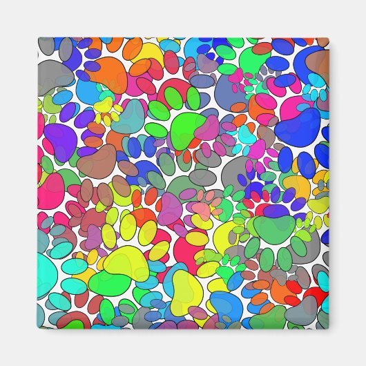 犬の足の跡が一面に広がっている マグネット (正面)