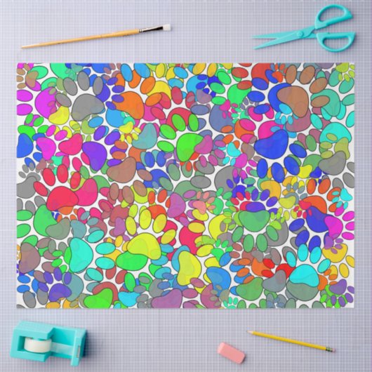 犬の足の跡が一面に広がっている 薄葉紙 (クラフト)