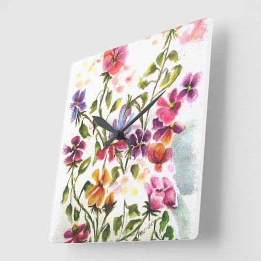 犬の足は秘密の天使を印刷 スクエア壁時計 (傾斜)