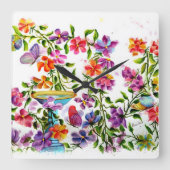 犬の足は鳥の浴室を印刷します スクエア壁時計 (正面)