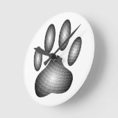 犬の足を黒と白のグラデーションで印刷 ラウンド壁時計 (傾斜)