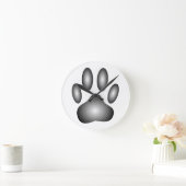 犬の足を黒と白のグラデーションで印刷 ラウンド壁時計 (ホーム)