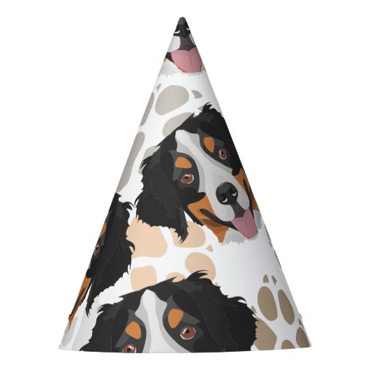 犬の足パターンバーニーズ・マウンテン・ドッグ パーティーハット (正面)