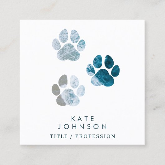 犬の足プリントビーチ波QRコードソーシャルメディア スクエア名刺 (正面)